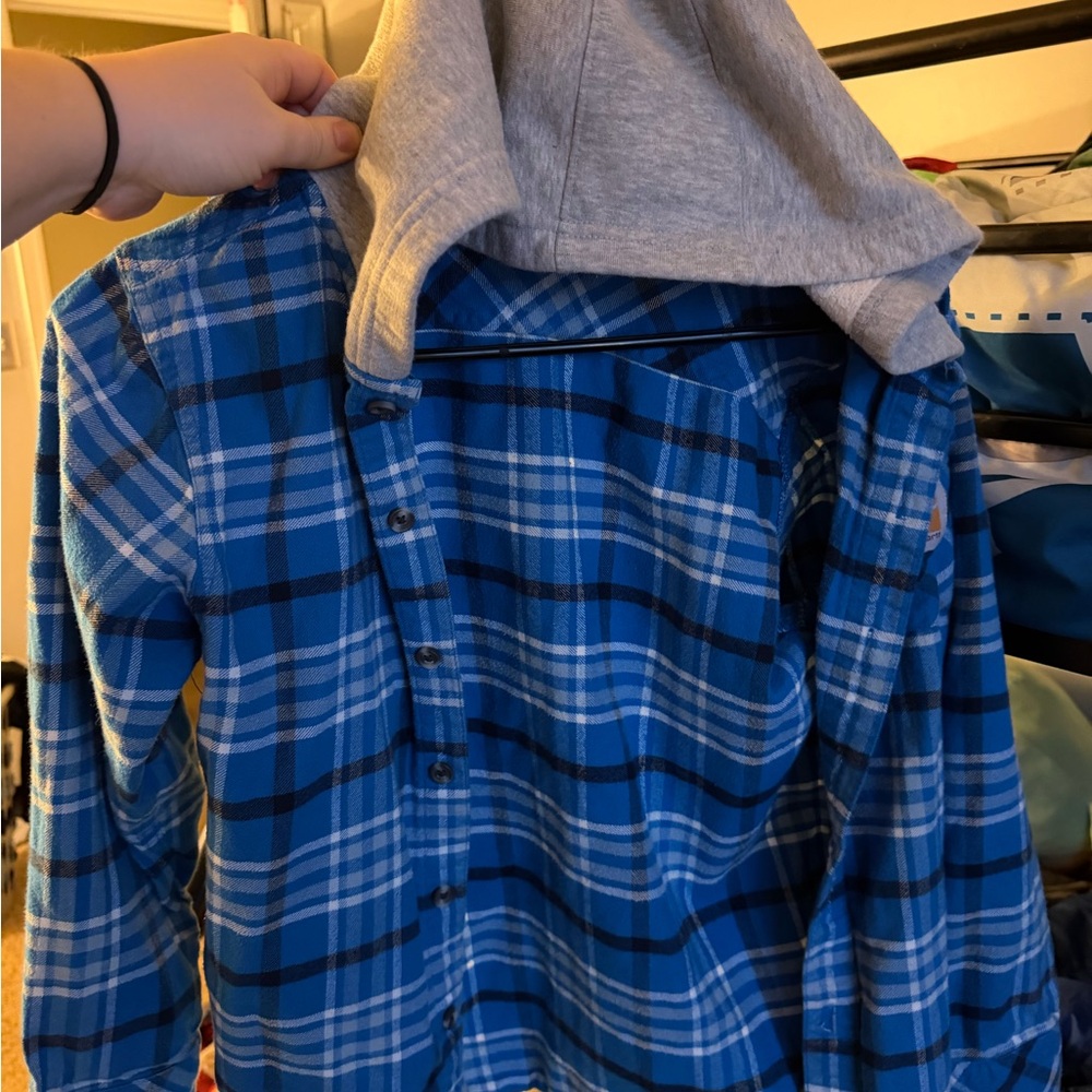 Carhartt Boys Medium Plaid Shirt with Gray Hood